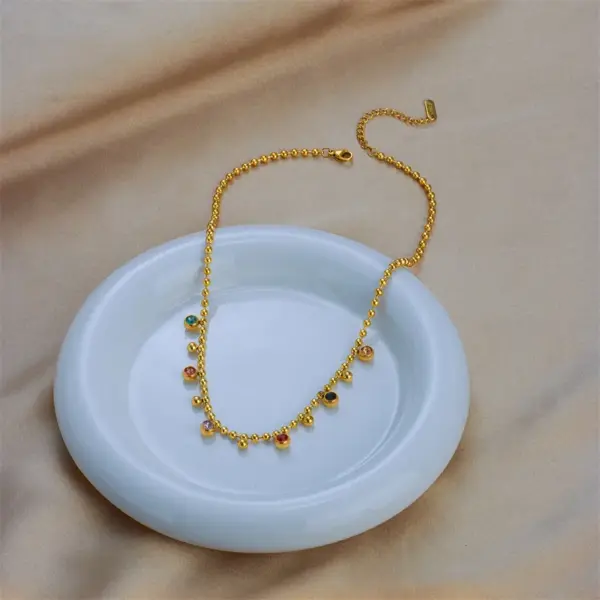 Wholesale PVD Coated Real Gold Plated 18K Gold Round 304 Stainless Steel Casual Simple Style Waterproof Non Tarnish 304 Stainless Steel Necklace