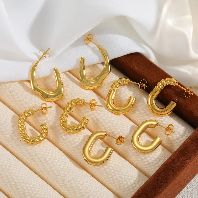 Wholesale 1 Pair Basic Simple Style C Shape Irregular Geometric Plating 304 Stainless Steel 18K Gold Plated Earrings