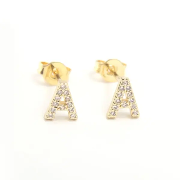Wholesale Copper Letter Water Plating Zircon Platinum Plated Gold Plated Fashion Inlay Ear Studs