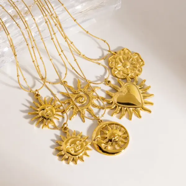 Ion Plating (IP) Real Gold Plated Sun 304 Stainless Steel Modern Style Waterproof Non Tarnish 304 Stainless Steel Pendant Necklace