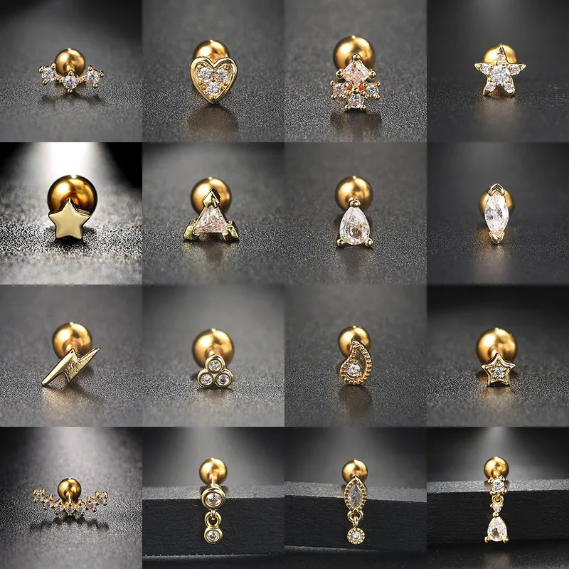 Wholesale 1 Piece Fashion Pentagram Heart Shape Flower Plating Inlay Copper Zircon Ear Studs