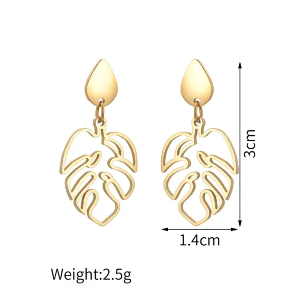 Wholesale 304 Stainless Steel Leaf PVD Coated Stone-Free 18K Real Gold Plated 18K Gold Elegant Waterproof Non Tarnish Hollow Out Gold Silver Earrings