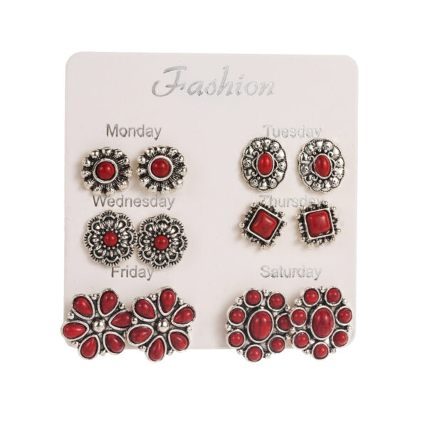 oly-c8fc8e1152e77eba288f8973870a83b5 Wholesale European and American Exaggerated Western Ethnic Style Turquoise Earrings Flower Bull Head Pony Geometric Set Earrings Earrings for Women