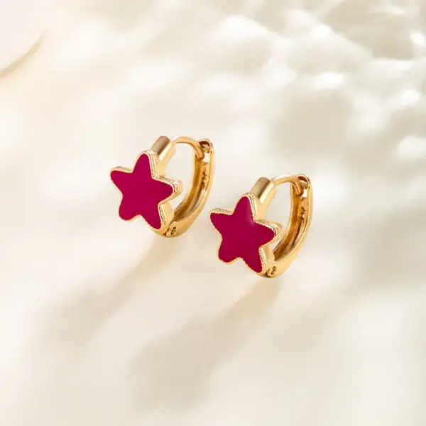 Wholesale 1 Pair Cute XUPING Sweet Star Enamel Plating Copper 18K Gold Plated Hoop Earrings