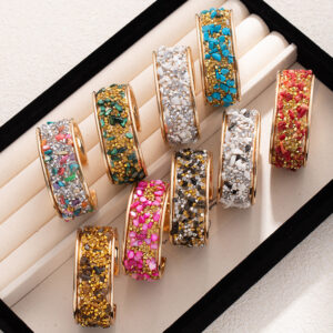 Wholesale Cross-border Europe and the United States hot-selling ladies jewelry temperament fashion exaggerated wide version bracelet inlaid with colored diamond gravel bracelet