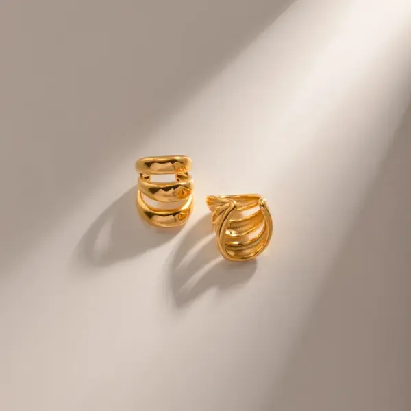 Wholesale PVD Coated Real Gold Plated 18K Gold Solid Color 304 Stainless Steel IG Style Waterproof Non Tarnish 304 Stainless Steel Ear Cuffs
