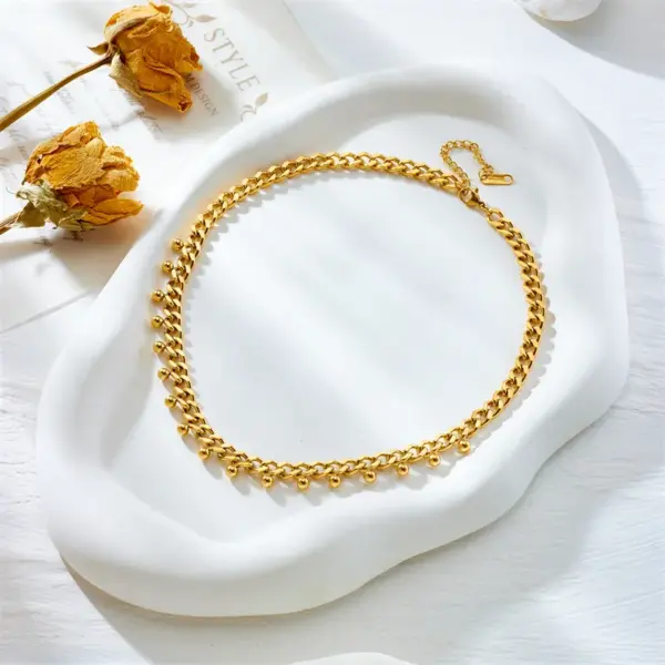 Wholesale PVD Coated 18K Gold Plated Geometric Ball 304 Stainless Steel Retro Simple Style Waterproof Non Tarnish 304 Stainless Steel Necklace
