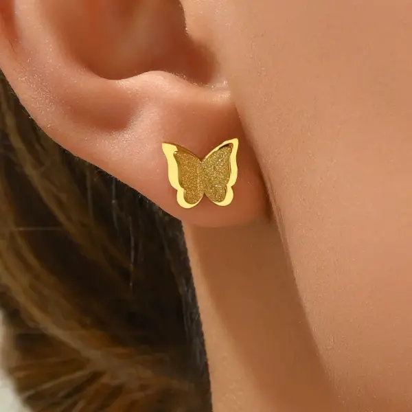 Wholesale 1 Pair Sweet Butterfly Three-dimensional 304 Stainless Steel 14K Gold Plated Stainless Steel Earrings