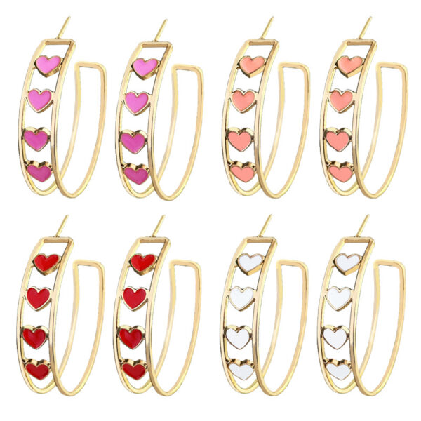 Wholesale Amazon Supply Valentine's Day Gift Fashion Ear Ring Love Series Double Ring Earrings Red Pink Fashion Earrings