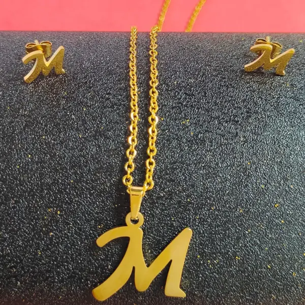 Wholesale Fashion Letter Titanium Steel Gold Plated Earrings Necklace