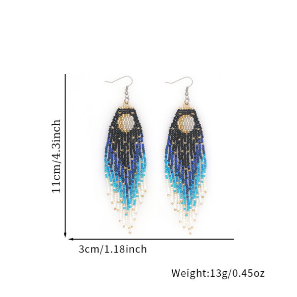 Wholesale Retro Boho Thousand Color Glass Rice Beads Moon Tassel Earrings Summer Ocean Beach Mother's Day Gift