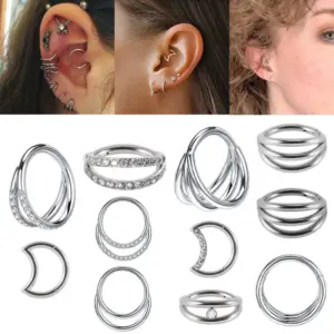 Wholesale 1 Piece Nose Rings & Studs Fashion Moon Water Droplets G23 Titanium Stainless Steel Zircon Inlay Rhinestones Zircon Nose Pin