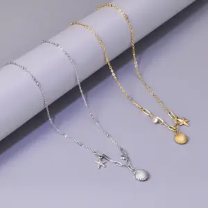 304 Stainless Steel Starfish Shell PVD Coated Zircon 18K Real Gold Plated Marine Style Simple Style Waterproof Non Tarnish Inlay Cable Chain Gold Multi Charms Necklace