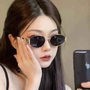 Wholesale Red Riding Book Sunglasses Women's Trendy 2024 Metallic Western Style Sunglasses Men's Cat's Eye Oval Wide Leg Internet Celebrity Same Style Glasses