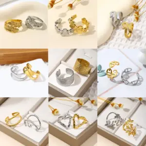 Wholesale Fashionable Titanium Steel Open Ring For Women Geometric Pattern Irregular Plasma Vacuum Furnace Gold Plated Bangle Jewelry