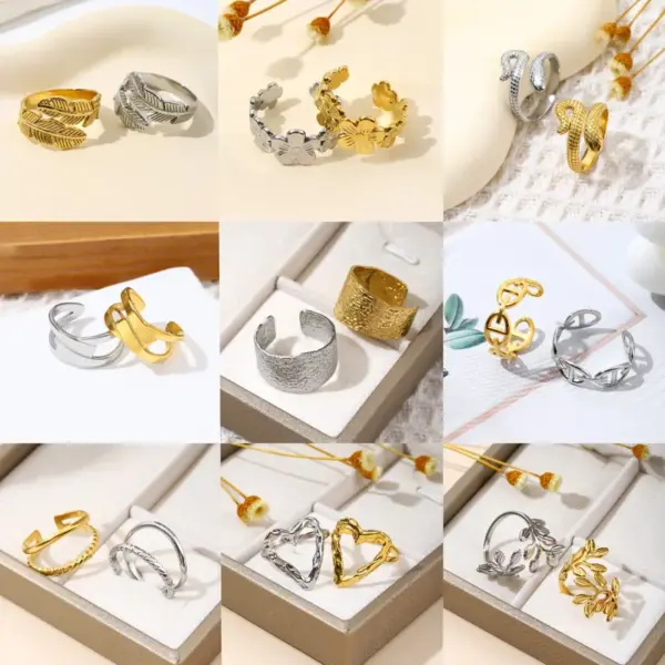 Wholesale Fashionable Titanium Steel Open Ring For Women Geometric Pattern Irregular Plasma Vacuum Furnace Gold Plated Bangle Jewelry