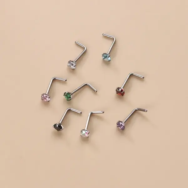 1 Piece 316L Stainless Steel Zircon Nose Rings & Studs Geometric Waterproof Non Tarnish Surgical Steel