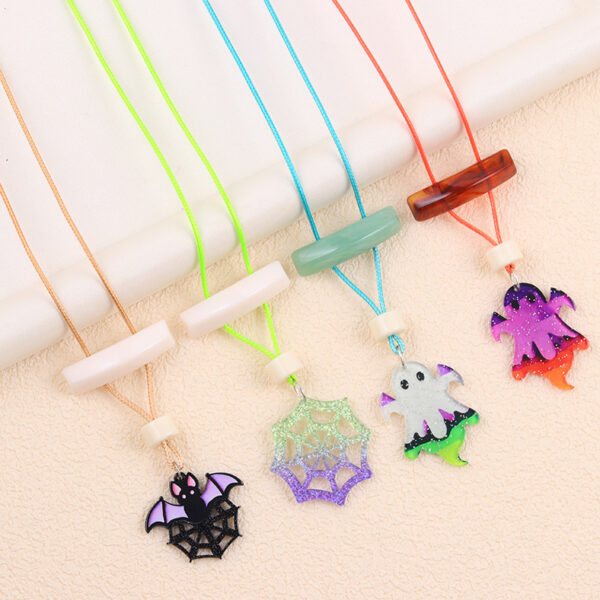 oly-c92f9e770f2070cf37114926c851b11b Wholesale 2025 New Halloween Necklace with Colorful Ghost Bat Acrylic Pendant, Creative and Unique Necklace Jewelry for Women