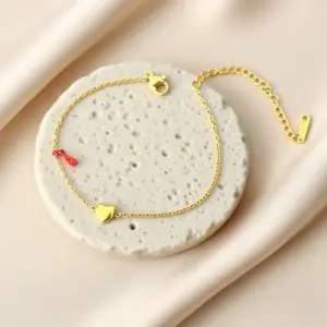 QYB5096 Heart-shaped Red Rope Anklet / Gold