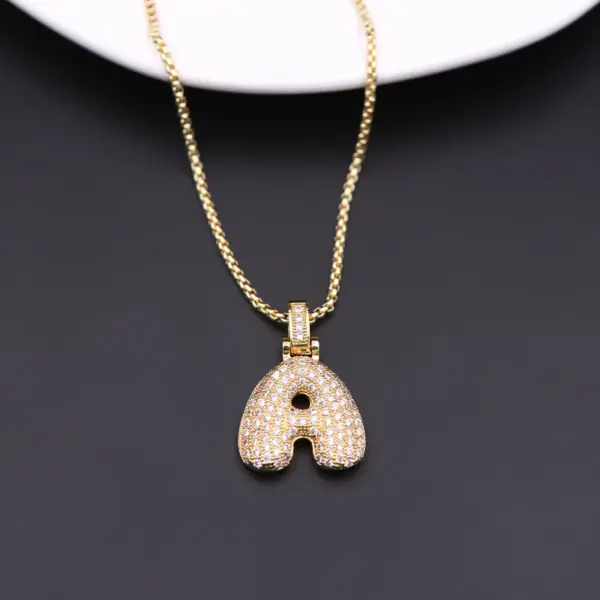 Wholesale Copper Simple Style Shiny Plating Hollow Out Inlay Letter Zircon Pendant Necklace