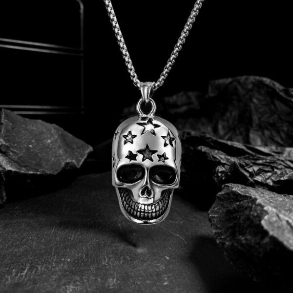 Wholesale 2023 European and American domineering stars skull necklace men's titanium steel personality ghost pendant punk stainless steel accessories