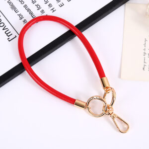 K4206 Pu leather rope pendant spring ring + plate buckle bright red / Leather rope pendant