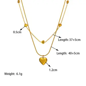 [Tsh341] Double Layers Loving Heart Necklace / Gold