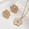 Wholesale European And American Hot-Selling Fashion INS Style 304 Stainless Steel Water Plated Imitation Gold Colorful Oil Drop Flower Earrings Necklace Jewelry Set