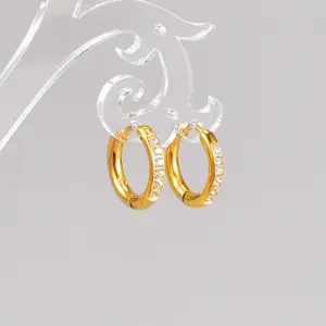 Wholesale 304 Stainless Steel O-Shape PVD Coated Rhinestones 18K Real Gold Plated 18K Gold Fashion Waterproof Non Tarnish Gold Plated Earrings