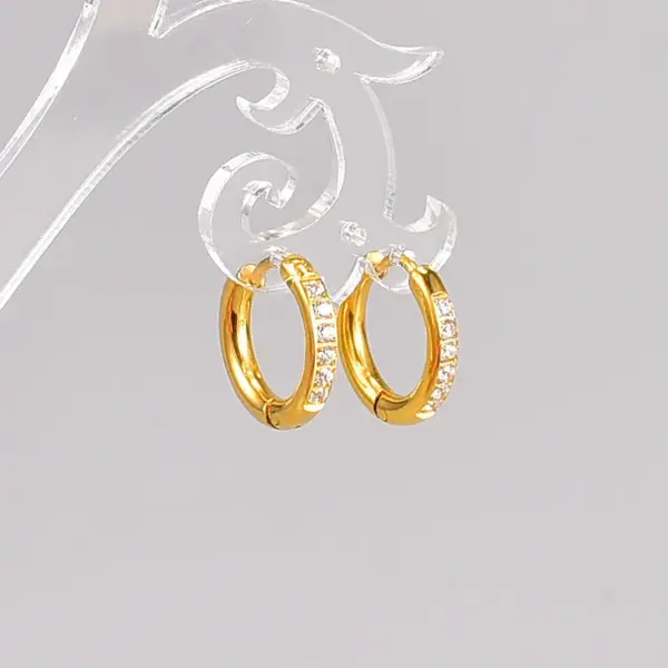 Wholesale 304 Stainless Steel O-Shape PVD Coated Rhinestones 18K Real Gold Plated 18K Gold Fashion Waterproof Non Tarnish Gold Plated Earrings