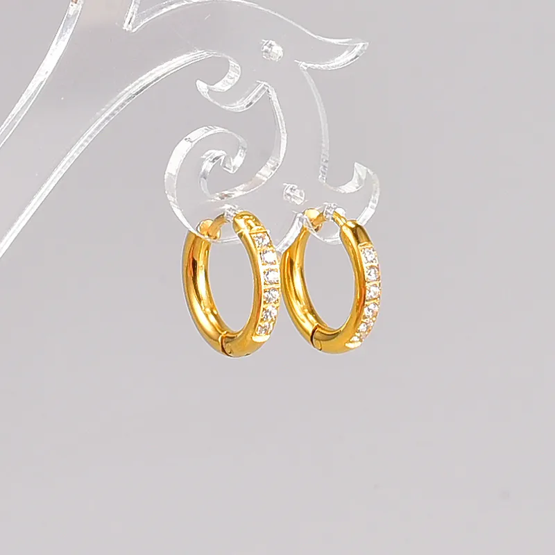 Wholesale 304 Stainless Steel O-Shape PVD Coated Rhinestones 18K Real Gold Plated 18K Gold Fashion Waterproof Non Tarnish Gold Plated Earrings