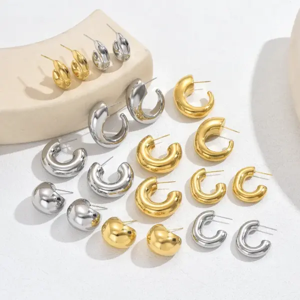 Wholesale 304 Stainless Steel C Shape PVD Coated 18K Gold Plated 18K Gold Simple Style Classic Style Waterproof Non Tarnish Plating Gold Silver Ear Studs