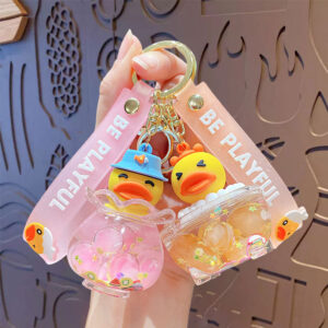 Wholesale Cartoon oil-filled yellow duck keychain creative duck car bag doll key chain pendant small gift