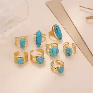 Wholesale PVD Coated 18K Gold Plated Oval Stainless Steel Vintage Style Bridal French Style Open Rings