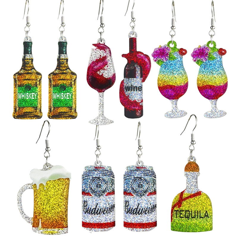 Wholesale Cross Border Wine Shiny Earrings Colorful Spring and Summer Ball Party Earrings Oktoberfest Wine Cocktail Earrings