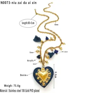 Denim Heart Multi Pendant Necklace / Average Size