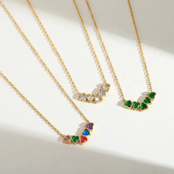 Wholesale Jewelry Casual Cute Artistic Heart Shape 304 Stainless Steel Zircon 18K Gold Plated Plating Inlay Cable Chain Pendant Necklace