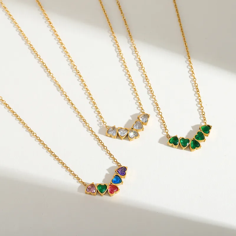 Wholesale Jewelry Casual Cute Artistic Heart Shape 304 Stainless Steel Zircon 18K Gold Plated Plating Inlay Cable Chain Pendant Necklace
