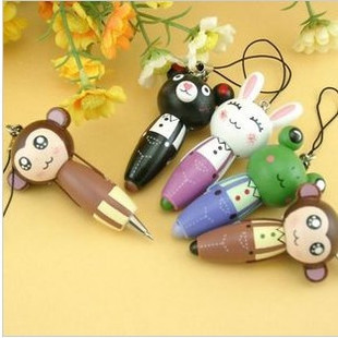 Wholesale Creative Student Office Stationery Cute and Wind Wooden Cartoon Animal Ballpoint Pen Mini Pendant Short Pen