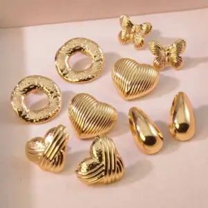 Wholesale 1 Pair Simple Style Water Droplets Heart Shape Butterfly 304 Stainless Steel Imitation Gold Electroplating Ear Studs