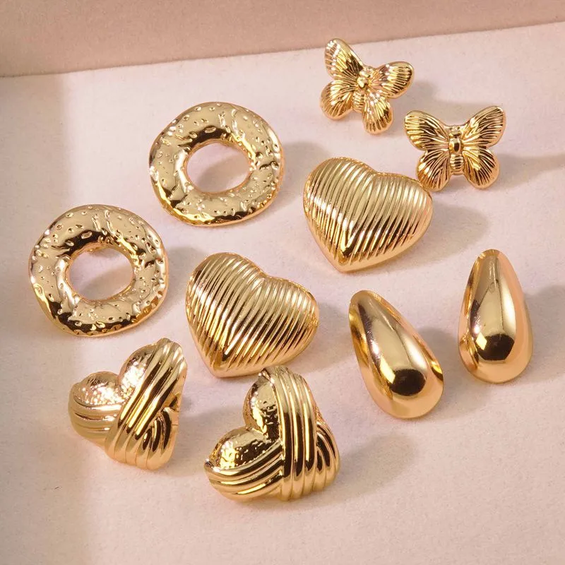 Wholesale 1 Pair Simple Style Water Droplets Heart Shape Butterfly 304 Stainless Steel Imitation Gold Electroplating Ear Studs