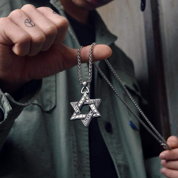 oly-c97b85d73611799693d05f66e32eeed6 Wholesale pular Military Brand Retro Six-inted Star Necklace Stainless Steel Men's Trendy Women's Hip-Hop Street Fashion Jewelry Korean Style Fashion
