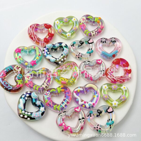 Wholesale Acrylic Hand-painted Candy Heart Color Hollow Love Beads