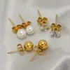 Wholesale 1 Pair Classic Style Geometric Plating 304 Stainless Steel Zircon Ear Studs