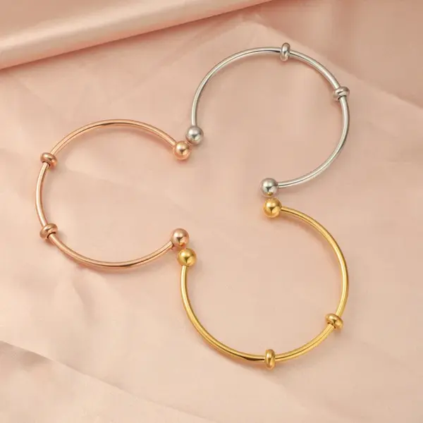 Wholesale PVD Coated 18K Gold Rose Gold Real Gold Plated Solid Color Stainless Steel Retro Waterproof Non Tarnish Bangle