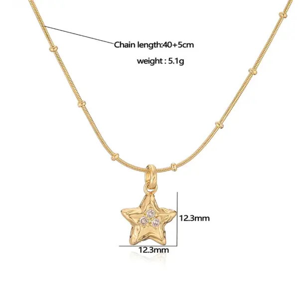 Wholesale Jewelry Elegant Sweet Simple Style Pentagram Heart Shape Bee Copper Zircon 18K Gold Plated Enamel Inlay Pendant Necklace