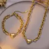 Wholesale Jewelry Casual Elegant Simple Style Heart Shape 304 Stainless Steel Plating Jewelry Set Cable Chain
