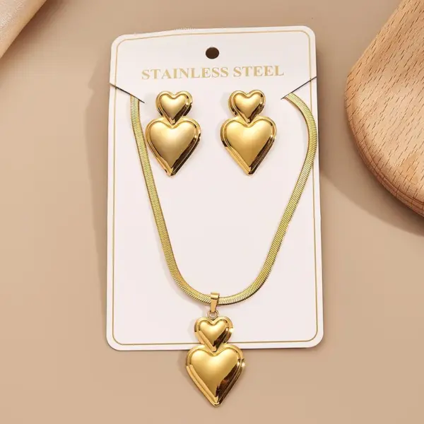 Wholesale Jewelry Casual Vacation Modern Style Round Heart Shape 304 Stainless Steel 18K Gold Plated Electroplating Polishing Plating Snake Chain Jewelry Set