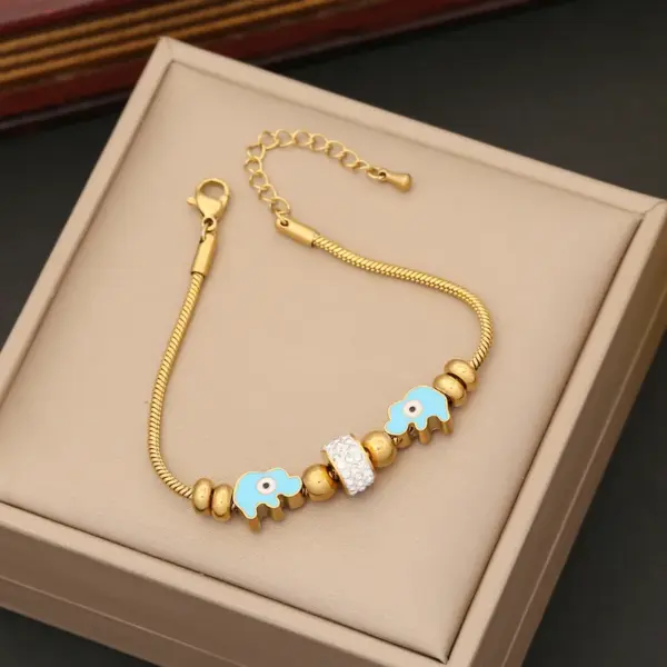 Wholesale PVD Coated 18K Gold Real Gold Plated Devil'S Eye Heart Shape Stainless Steel Retro Commute Waterproof Non Tarnish 304 Stainless Steel Bracelets