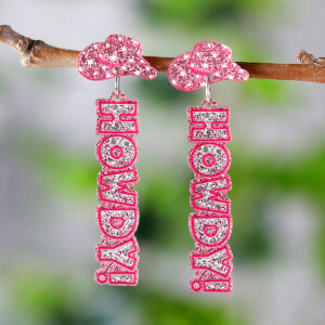Wholesale Cross-border New Western-style Denim Hat HOWDY Pink Sequins Acrylic Pendant Earrings Distinctive Earrings